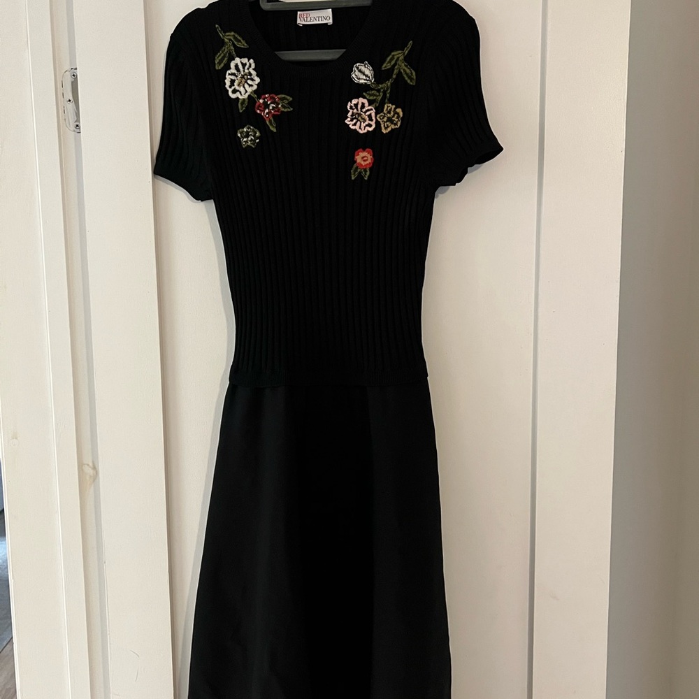 Valentino Black Dress with Floral Embroidery